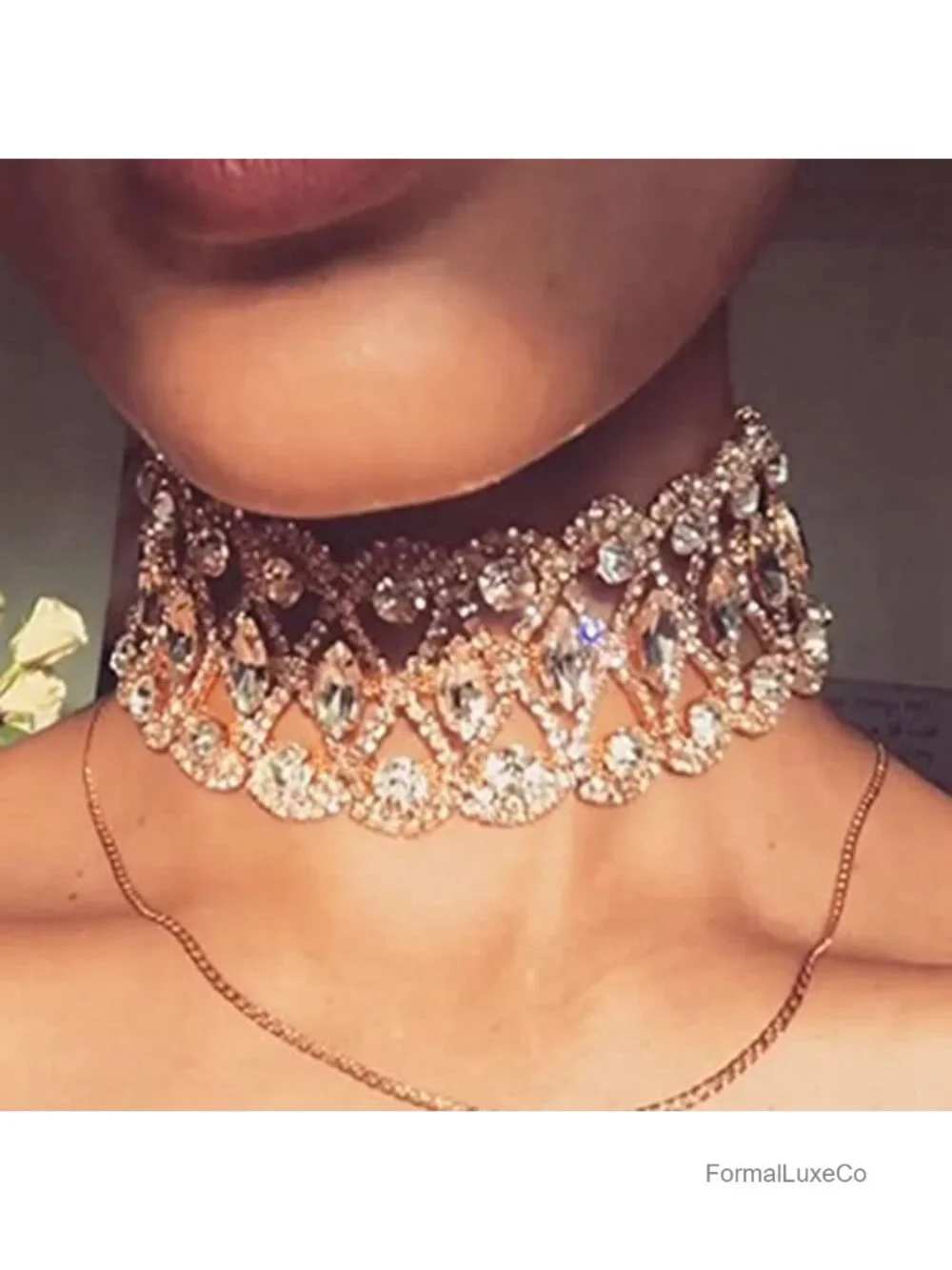 Rhinestone Choker Necklace Crystal Collar Bridal Sparkly Jewelry